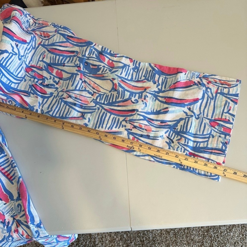 Lilly Pulitzer The Beach Pant XL Lagoon Linen Red Right Return Print Wide Leg - Picture 7 of 8